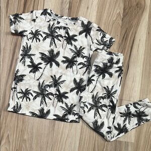 Tropical Palm Kids Pajamas - Black and White